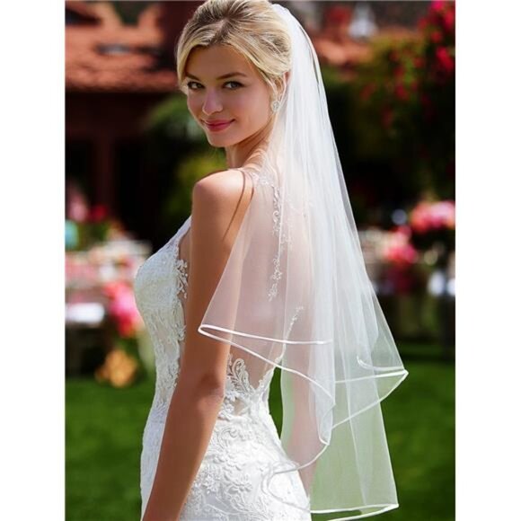 2-Tier Wedding Veil Waist Length Short Bride Hair Accessoies Bridal main image 4